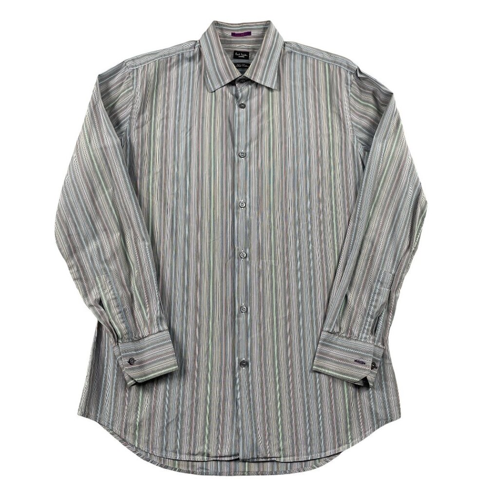 Paul Smith London Button‎ Down Shirt Mens Medium Grey Striped Two Fold Cotton